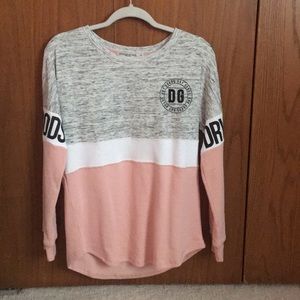 Dry Goods long sleeve grey and peach shirt